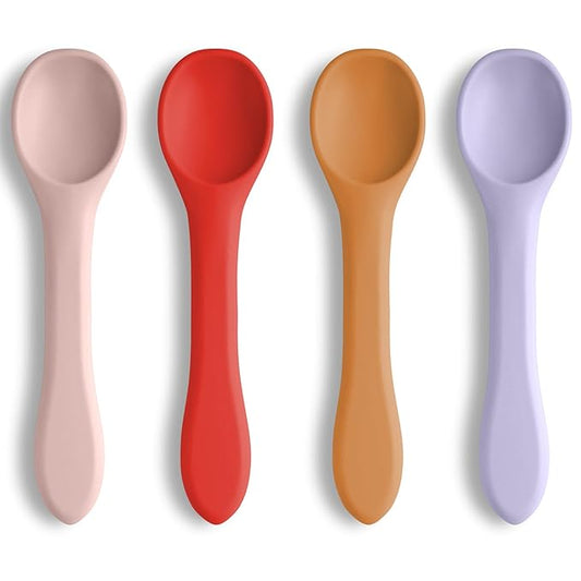 Vicloon Silicone Baby Feeding Spoons, 4 PCS First Stage Feeding Spoons for Infants, Baby Led Weaning Feeding Supplies Training Spoon, Toddler Utensils, Ultra-Durable & Chewproof, Dishwasher Safe