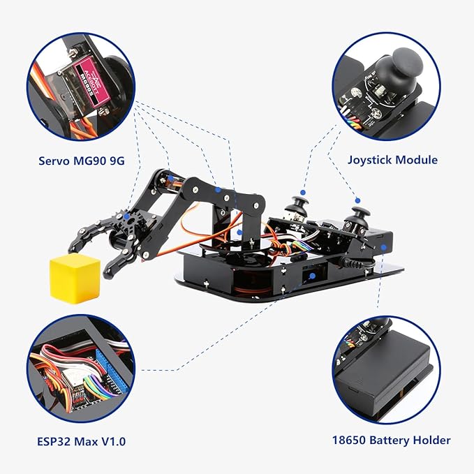 ACEBOTT 4 DOF ESP32 Robotic Arm Kit for Kids 8-12, Robotics Kit App Remote Control Robot Toys Compatible with Arduino, STEM Educational DIY Robot Arm Kit Gift for Teenagers & Adults