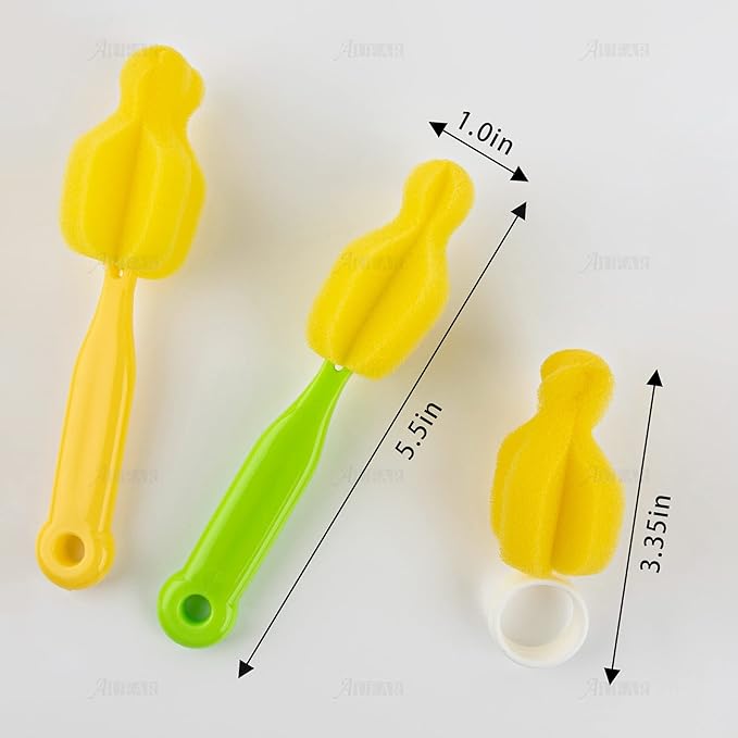 AUEAR, Milk Bottle Nipple Brushes Pacifier Sponge Cleaning Small Brush Cleaner Set for Bottles and Accessories (10 Pcs)