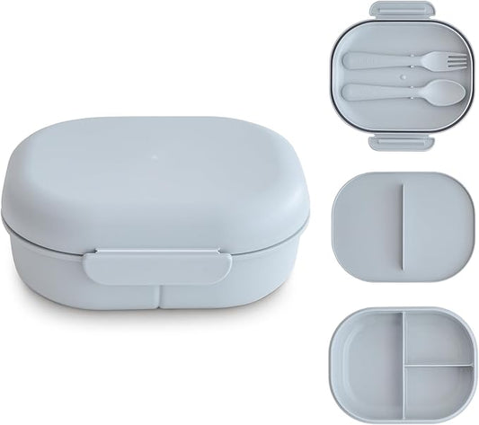 mushie Kids Bento Lunch Box | 3-Compartment & Removable Divider + Fork & Spoon Utensils | Great For Meals, School, Snacks On-the-Go | Dishwasher Safe (Cloud)