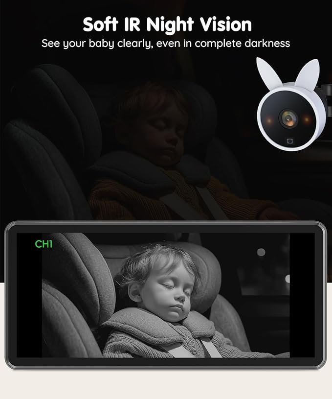 Babyvue BV3PRO 7.2" Dual Car Camera Baby Monitor, 1080P HD Split Screen, IR Night Vision, Double Car Camera for 2 Baby, Easy Setup for Carseat, Perfect for Family Travel, Pet Friendly