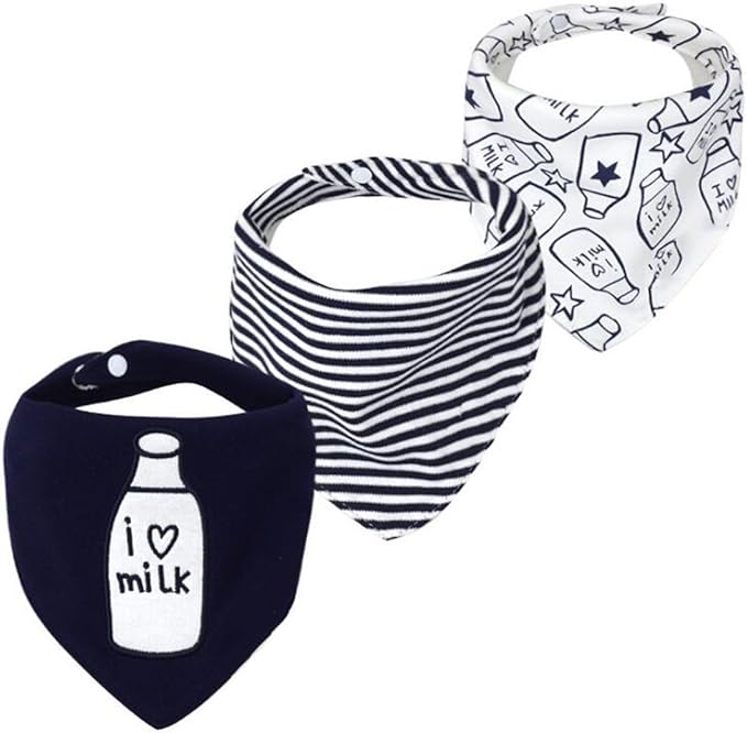 Baby Dribble Bib, Toddler Bandana Bib 3 Packs Super Absorbent Cotton Feeding Bibs