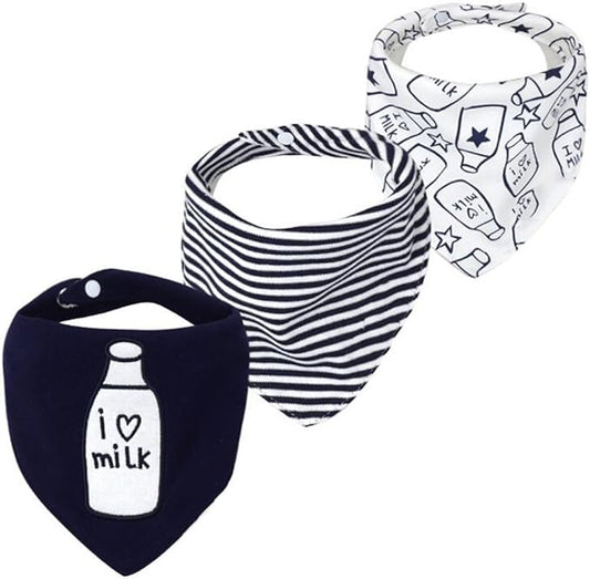 Baby Dribble Bib, Toddler Bandana Bib 3 Packs Super Absorbent Cotton Feeding Bibs
