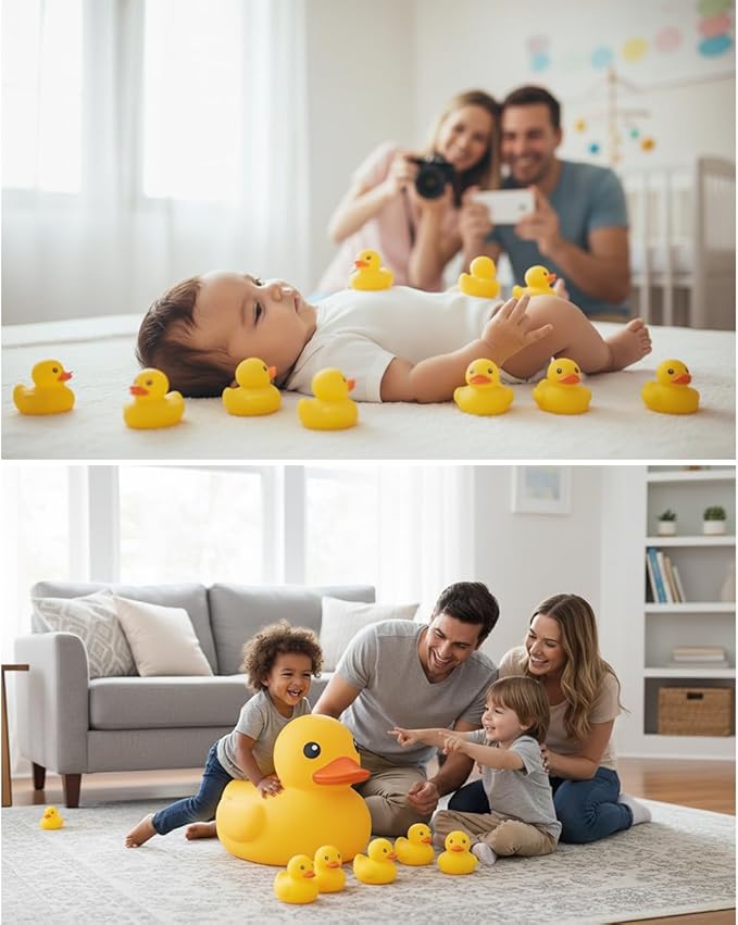 3 Inch 10 Pcs Kalafona Rubber Bathtub Duck/Duckie Waterproof No 'Bebe' No Hole Funny Bath Swimming Pool Toy Without Hole for Kids Birthday Party Favor Home Decor