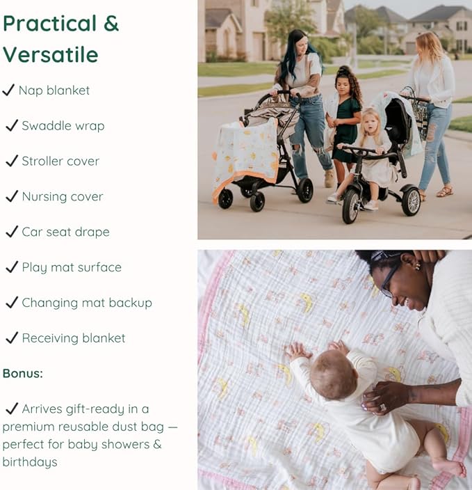 100% Cotton Muslin Baby Blanket | Soft & Breathable 6-Layer Baby Blanket | Lightweight Quilt for Newborns, Infants & Toddlers | Gender-Neutral (Teddy Bear)