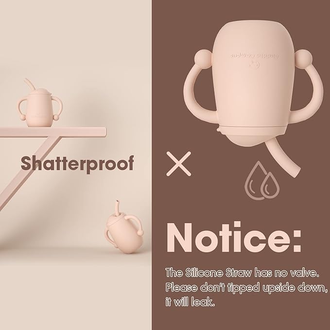 Cuddle Campus 100% Silicone Baby Training Cup, Shatterproof Toddler Sippy Cups with Straw, Open Cup for Baby, 6+ Months 4 Oz