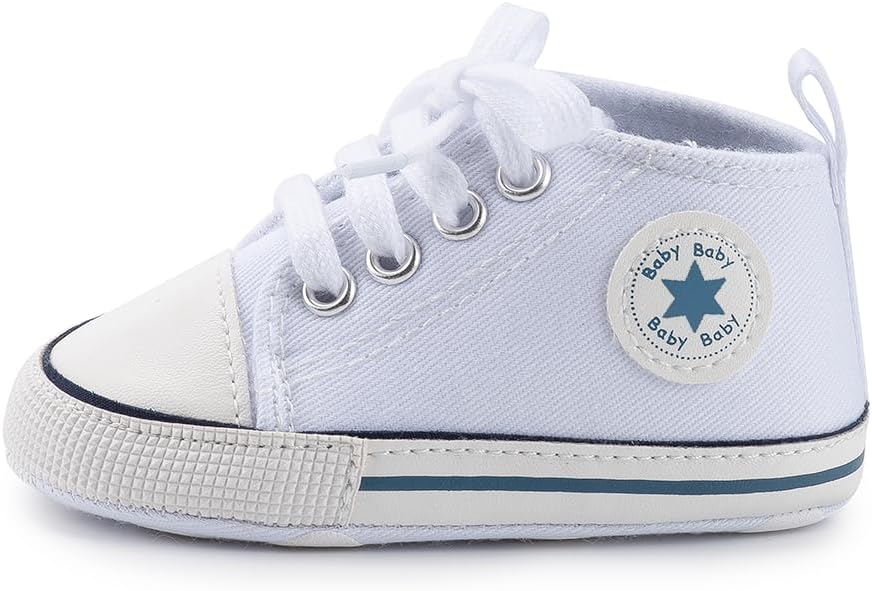Meckior Baby Girls Boys Canvas Sneakers Soft Sole High-Top Ankle Infant First Walkers Crib Shoes
