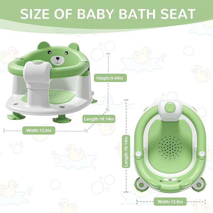 Baby Bath Seat for Babies 6 Months & up, Non-Slip Toddler Bath Seats for Babies Sitting Up, Safe Infant & Newborn Bathtub Chair with 4 Suction Cups & Soft Cushion for Shower,Green