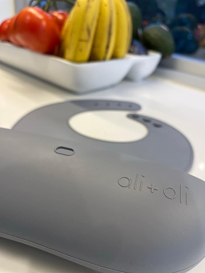 Ali+Oli Silicone Bib Waterproof Silicone Bibs for Babies & Toddlers Adjustable Feeding Bibs with Food Catcher Feeding Bucket