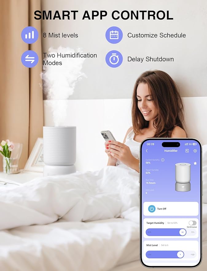 CLEVAST Smart Humidifiers for Bedroom, 1 Gal/4L Cool Mist Top Fill Humidifier with Essential Oil Diffuser, Quiet Operation for Baby Nursery, Home, Office, Large Room, Works with Alexa/Google Assistant