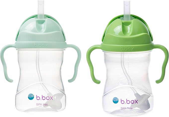 b.box Sippy Cup with Weighted Straw (2-Pack). Leak Proof, Easy Grip. BPA Free & Dishwasher Safe. Ideal for Babies 6m+ to Toddlers (pistachio + apple, 8oz)