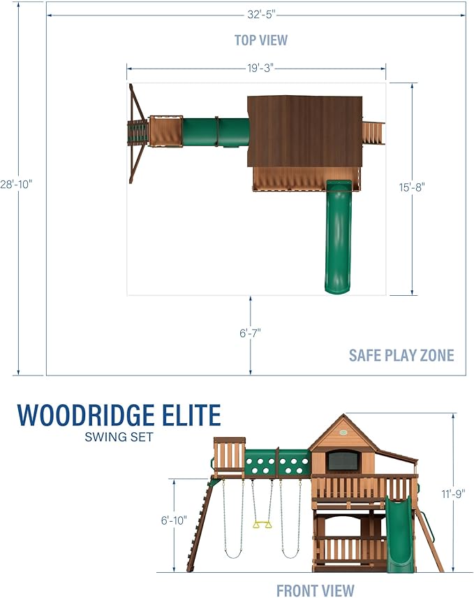 Backyard Discovery Woodridge Elite Cedar Wood Swing Set with Wave Slide, Clubhouse, Crawl Tunnel, Crow's Nest, Belt Swings, Trapeze, Rock Wall Ladder, Sandbox, Wrap-Around Porch, Deck, Outdoor Playset