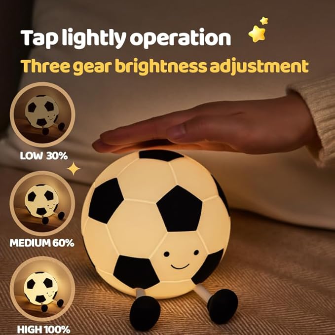 Soccer Night Light for Kids, Cartoon Soccer Lamp Squishy Silicone Baby Nursery Night Light With 3 Level Dimmable Rechargeable Bedside Lamp Nightlight Gifts for Kids Toddler Bedroom Home Office Decor