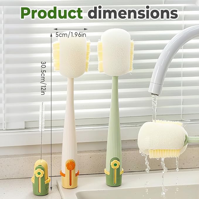5 in 1 Bottle Cleaning Brush Set, 2025 Multifunctional Lid Brush Cleaning Tool Kitchen, Portable Long Handle Bottles Scrubber for Cup Lids, Hard Bristle Sponge Head Bottle Brushes (White)