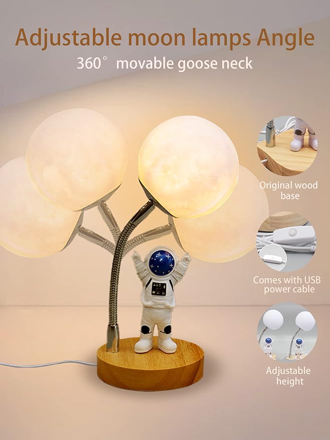 WLHONG Moon Lamp for Kids,Space Buddy Lights with 7 Color Astronaut Night Light,USB Powered and Button Control 3D Moon Table Lamp,Perfect for Bedroom,Nursery and Space-Themed Parties (Moon)