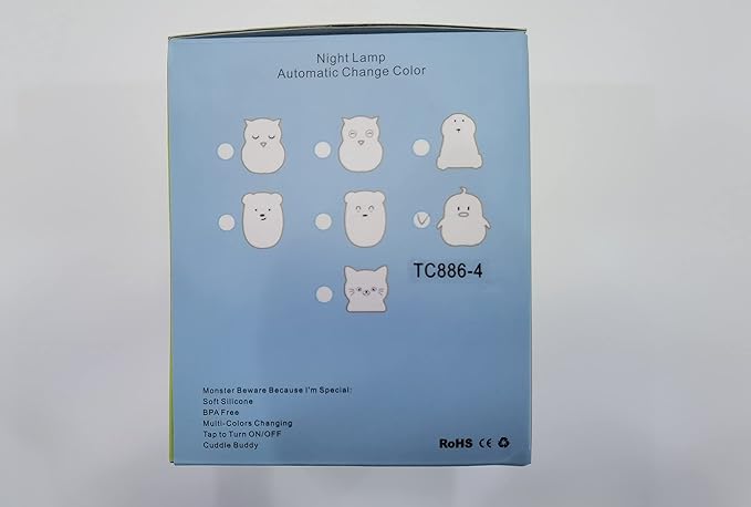 Night Light, LED Cute Silicone Lamp Bedside Lamp, Animal Light - 9 Colors Changing/USB Rechargeable/Remote Control/Dimmable Children Night Light for Kids/Bedroom/Baby Feeding - Medium Penguin