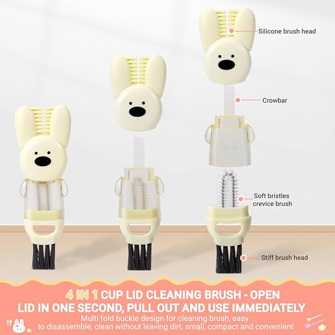 Cup Lid Cleaning Brush - Water Bottle Cleaning Brush, Portable Crevice Brush Set for for Bottle Tight Spaces Cup (Yellow, White, Pink)