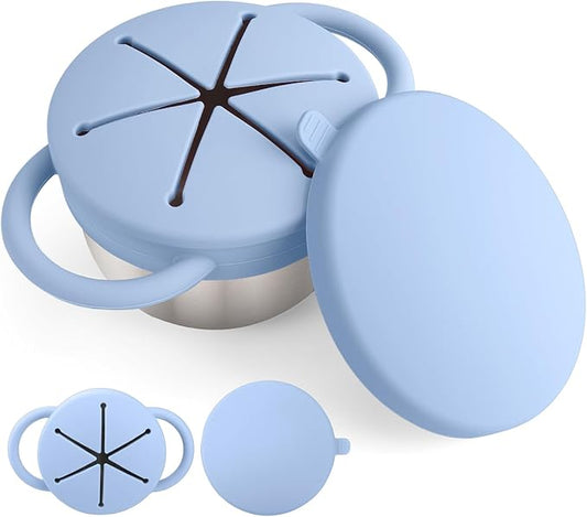 Mity rain 1 Pack Stainless Steel Snack Containers for Toddlers with Spill-Proof Silicone Lids & Handles - 3-in-1 Baby Snack Cups, No-Spill Toddler Snack Box, Perfect for On-the-Go Healthy Eating