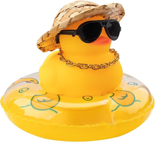 wonuu Car Rubber Duck, Yellow Duck Decoration Dashboard with Sun Hat Swim Ring Necklace Sunglasses for Car Dashboard Decorations
