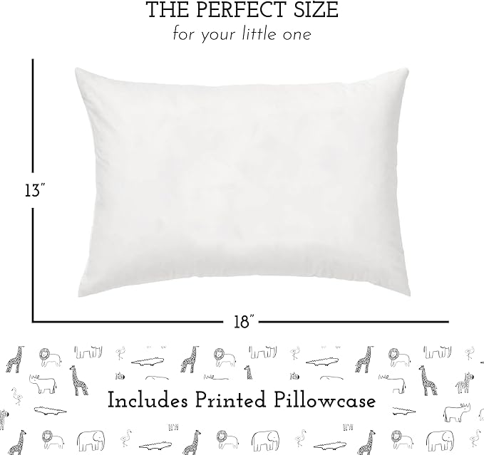 Little Sleepy Head Toddler Pillow with Pillowcase 13x18 - Kids Pillow for Sleeping - Better Neck Support Ergonomic Pillow and Toddler Pillowcase - Best Pillows for Kids (Animal Adventure)