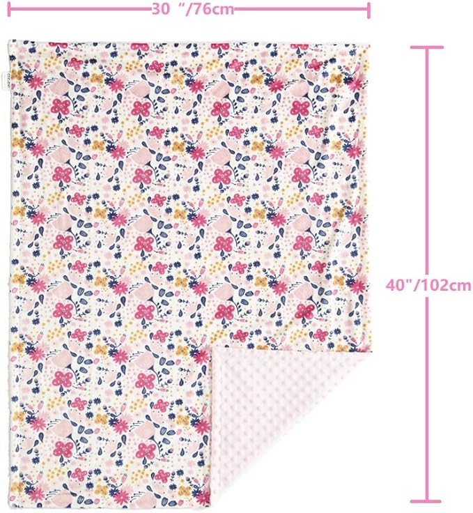 CREVENT Minky Floral Baby Blanket for Girls, Soft Plush Receiving Crib Blanket for Newborns Toddlers Bedding - Flowers 30x40 Inches