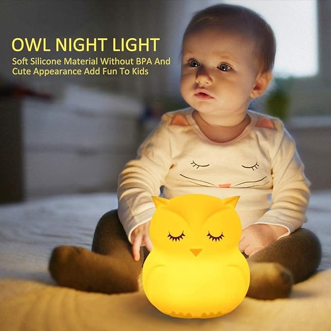 Big Size Night Light for Kids, Children Night Light, Bedside Lamp Multicolor Light with Remote Control, Break Resistant, Eye Caring, Adjustable Brightness & Color, Timing Function - Large Owl