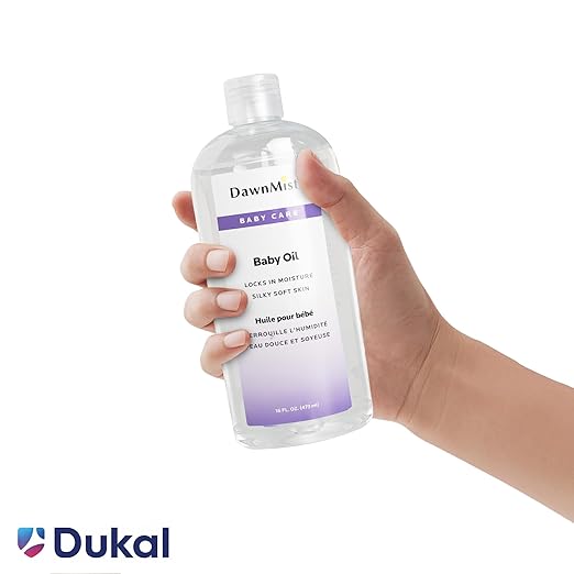 Dukal DawnMist Baby Oil with Dispensing Cap, 16 oz. Bottle (Pack of 12) – Hypoallergenic, Moisturizing Baby Skin Care, Gentle and Non-Irritating Formula