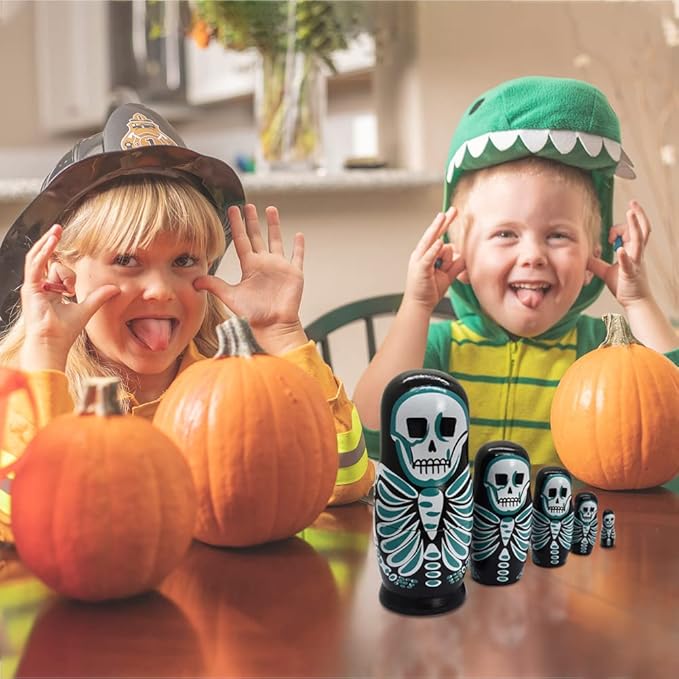 Nesting Dolls Wooden Russian Skull Matryoshka Dolls Gift for Halloween Toddler Kids Boys Girls Toys for Children Christmas Birthday