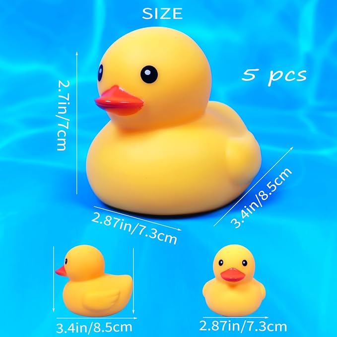 Rubber Yellow Duck,Waterproof No Hole No Squeak 5 Pcs 3.4 Inch No Bebe Noise Ducky Bath Pool Toy Without Hole for Kid Shower Bathtub Toy Birthday Party Decor Cake Topper in Bulk
