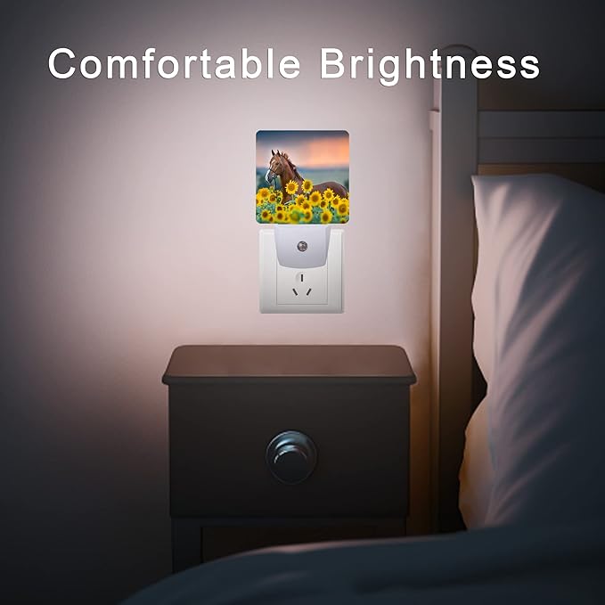 Horse Night Light,Sunflower Farm Animal Horses Plug-in Night Lights with Dusk-to-Dawn Sensor for Women/Girls/Boys Gift Sleep Friendly lamp for Bedroom, Bathroom and Living Room,0.5W