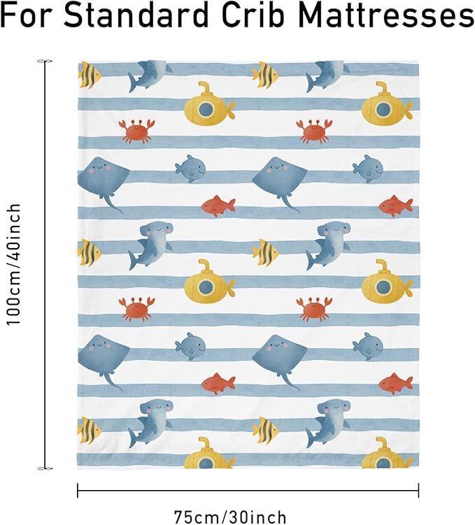 Baby Minky Blanket for Boys Girl, Super Soft Newborn Nursery Blanket with Double Layer Dotted Backing, 30x40 Cozy Printed Bed Throw Blanket, Undersea World