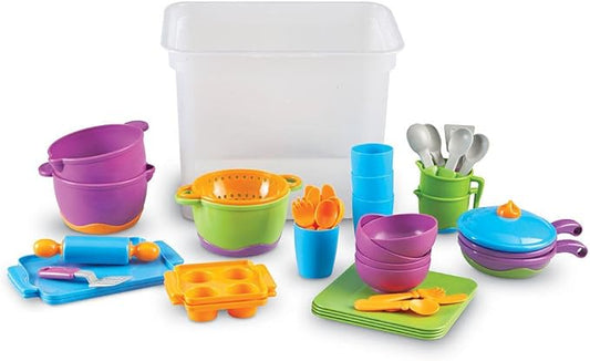 Learning Resources New Sprouts Classroom Kitchen Set - 45 Pieces, Ages 2+ Pretend Play Food for Toddlers, Preschool Learning Toys, Kitchen Play Toys for Kids