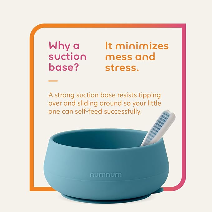 NumNum Baby Bowl & 2 Pack GOOtensils Baby Spoons, Suction Bowls for Baby 4+ Months, Extra Strong Non-Slip Suction, 100% Food-Grade Silicone, BPA-Free, Microwave & Dishwasher Safe (Mauve)