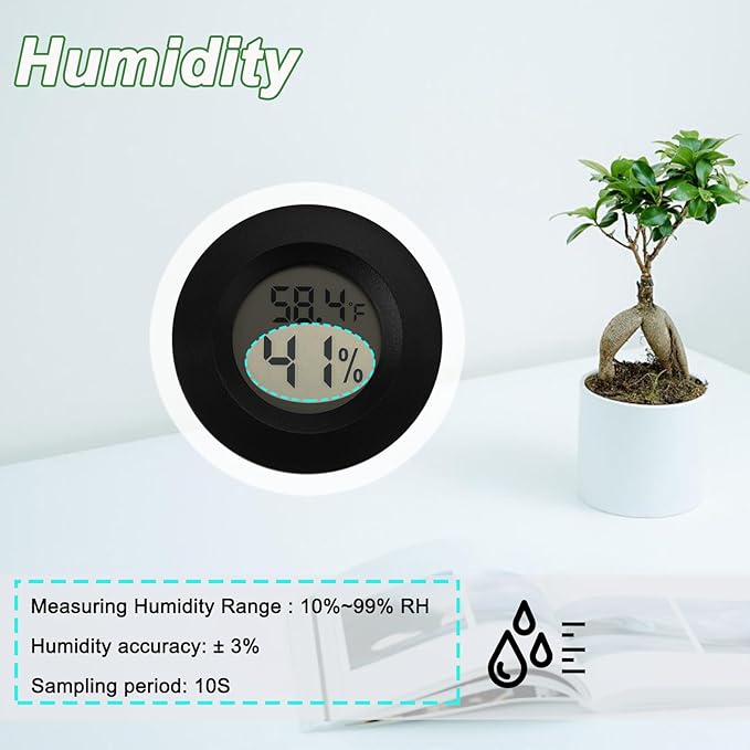 Mini Hygrometer Thermometer Digital Humidity Meter Indoor/Outdoor Humidity Monitor Reptile Thermometer for Humidors Greenhouse Garden Cellar Fahrenheit(℉)/ Celsius(℃) 2 Pack
