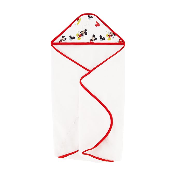 Disney Cudlie Baby Boy Mickey Mouse 2 Pack Rolled/Carded Hooded Towels in Happy Place Print