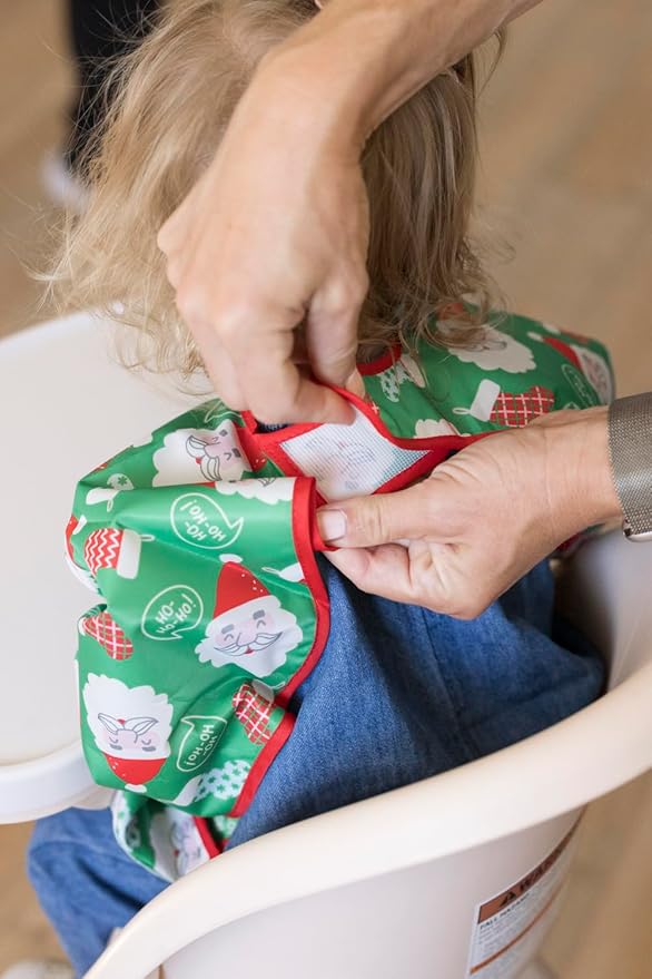 Tiny Twinkle Long Sleeve Bib for Babies & Toddlers – Waterproof Smock Bib for Eating – Machine Washable & Mess-Proof, Baby Feeding Essential & Shower Must-Have(Santa, 6–24M)