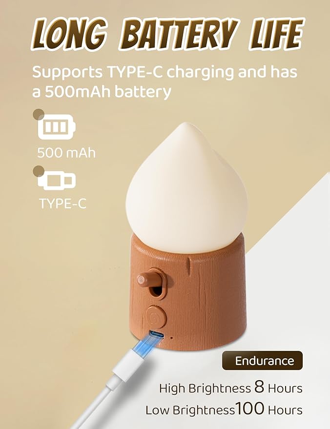 Flameless Candles Lamp, Cute Night Light,Torch Stump Light, LED Tea Lights Candles Rechargeable Night Light,Suitable for Kids lamp Bedroom,Outdoor,Camp, Gift, Christmas,Halloween