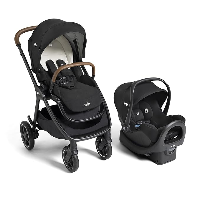Joie Kava 3-in-1 Stroller and Mint Latch Car Seat Travel System with Reversible Seat, All-Wheel Suspension, and Flex in-Seat Comfort (Shale)