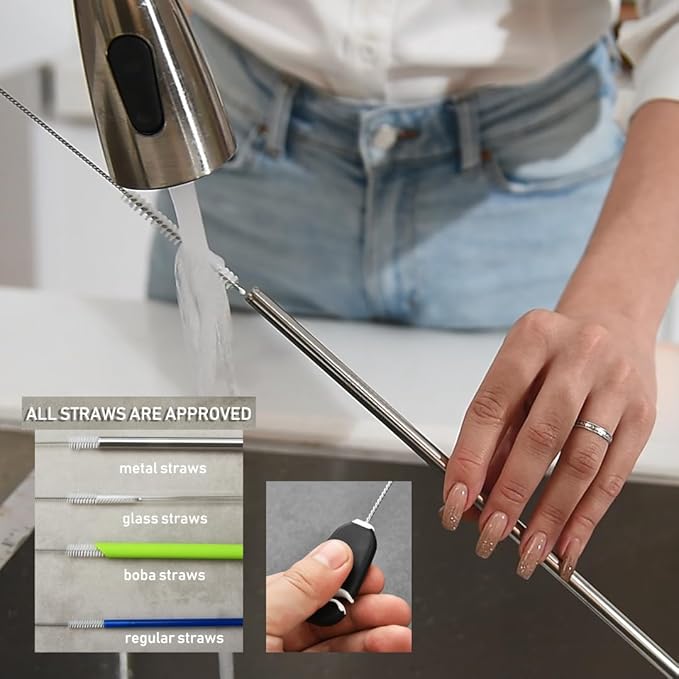 ALINK 5 Pack Water Bottle Brush Cleaning Set with Holder, Bottle Cleaner with Stand, Straw Nipple Lid Brush for Stanley 40OZ/30OZ Tumblers, Drinking Glass, Baby Bottles, Jugs - Black