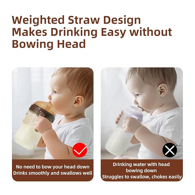 Thyseed Infant Spill Proof Weighted Straw Sippy Cups with Handles and Lids Breastfed Baby First Soft Spout Top Training Water Cup Toddler Boy Girl No Leak Transitioning Bedtime Milk Bottles 6 Months+