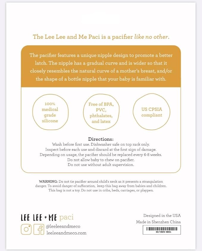 Lee Lee and Me Paci - Sand Color - 100% Medical Grade Silicone Pacifier Breast-Like Nipple Design for Better Latch - Size 0-18 Months