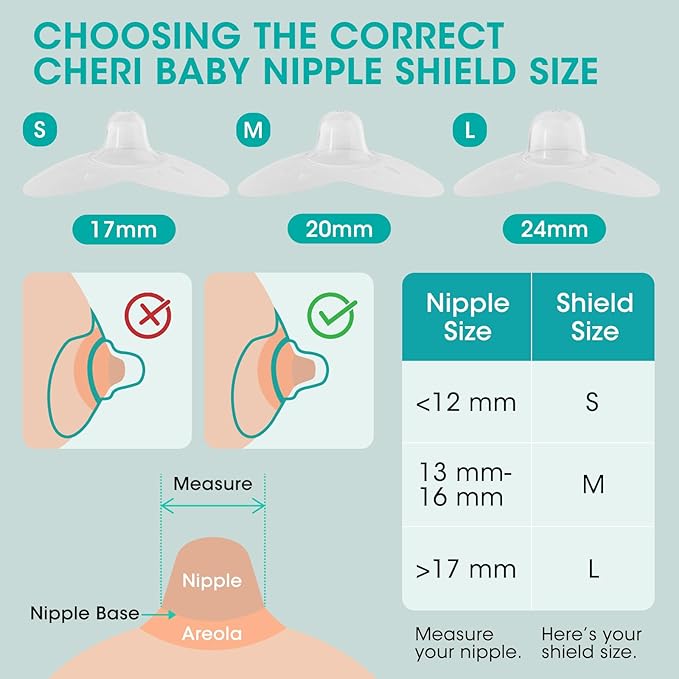 CheriBaby Nipple Shield, Contact Nipple Shield for Breastfeeding with Difficulty Sucking or Flat or Inverted Nipples, 1 Pair with Carrying Case, 100% Food Grade Silicone, BPA/BPS Free, S