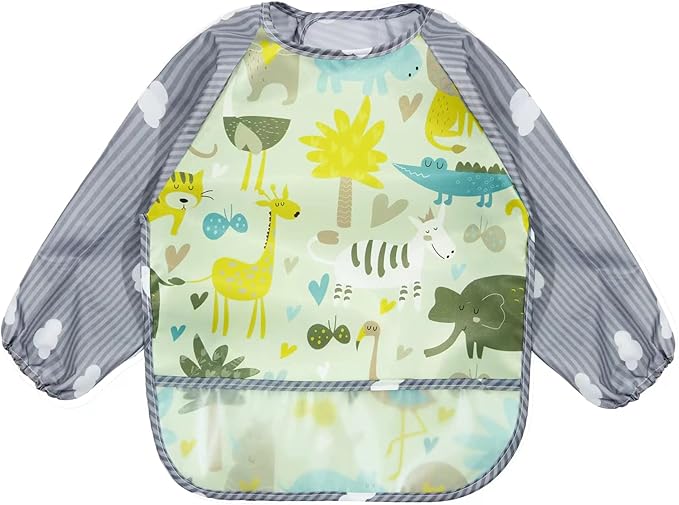 PandaEar (3 Pack Long Sleeve Bibs| Waterproof Full Sleeve Bib for Baby Infant Toddler 6-36 Months