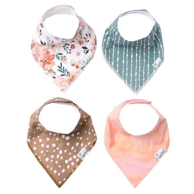 Copper Pearl 4 Pack Soft Cotton Baby Bibs for Drooling and Teething, Absorbent Drool Bibs for Baby Girl and Boy, Adjustable to Fit Newborns to Toddlers, Tons of Styles (Autumn)
