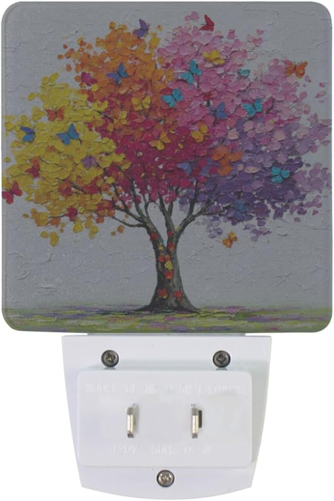 Aslsiy Night Light for Kids Beautiful Tree Vibrant Colors Butterfly (1) Plug in Wall Lamp LED Dusk to Dawn Sensor Energy Saving Nightlight for Boys Girls Men Women