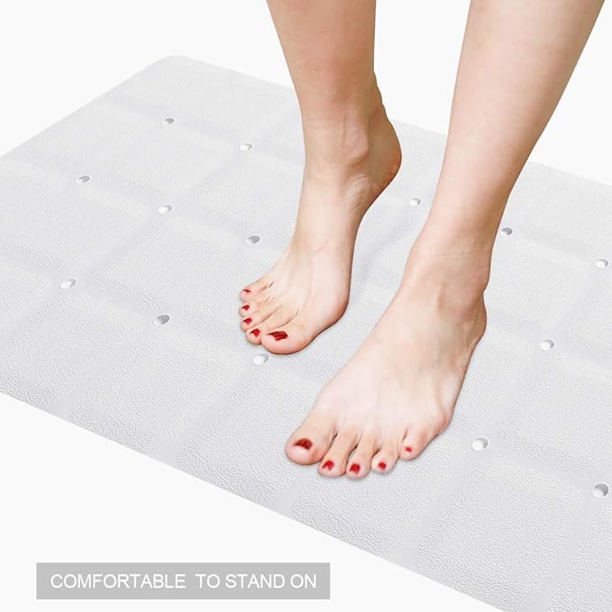 Foldable Non Slip Silicon Bath Mat Bathtub mat Shower mats no Suction Cups for Textured Tub and Reglazed Tub (Foldable-White, 28-inch x 14-inch)