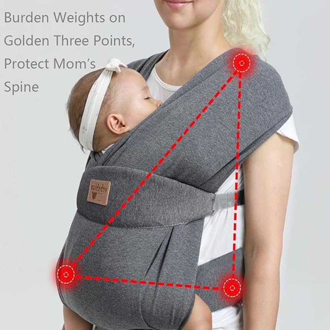 Baby Wraps Carrier Sling, Baby Carrier for Newborns and Toddlers,Skin-Friendly and Soft Front Baby Carrier Wrap Perfect Newbron Gifts (Grey, Cotton)
