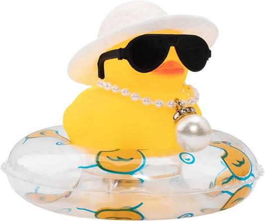 wonuu Car Rubber Duck, Yellow Duck Decoration Dashboard with Sun Hat Swim Ring Necklace Sunglasses for Car Dashboard Decorations