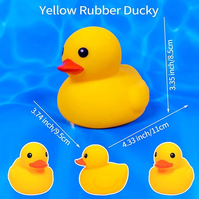4.3 Inch 5 Pcs Kalafona Rubber Bathtub Duck/Duckie Waterproof No 'Bebe' No Hole Funny Bath Swimming Pool Toy Without Hole for Kids Birthday Party Favor Home Decor