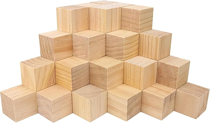52 PCS Premium 2 Inch Wooden Cubes, Natural Pine Wood Cubes for Crafts, Wood Blocks Ready for Artistic DIY Projects-Unleash Creativity with Blank Wood Blocks